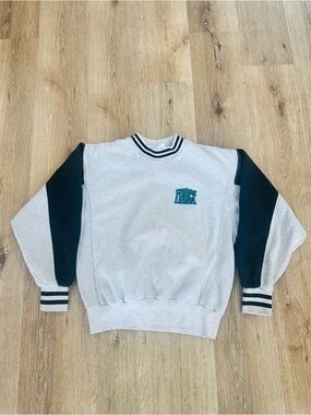 Vintage Force1 Logo Two-Tone Crewneck Sweatshirt - Light Gray & Dark Green